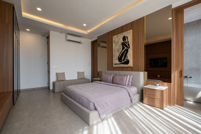 Designer bedroom in luxury Airbnb

